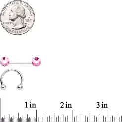 Gaby 14 Gauge 5/8 1/2 Pink Gem Horseshoe Barbell Nipple Ring Set -Body Jewelry Store 65593.otherimage3