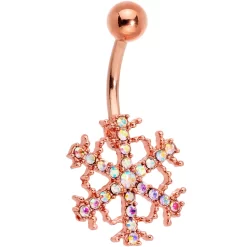 Gaby Aurora Gem Rose Gold Tone Splashy Snowflake Belly Ring