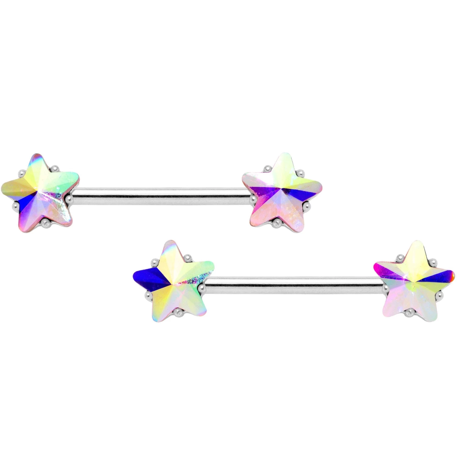 Gaby 14 Gauge 9/16 1/2 Aurora Star Gem BCR Barbell Nipple Ring Set 2 Gaby 14 Gauge 9/16 1/2 Aurora Star Gem BCR Barbell Nipple Ring Set - Image 2