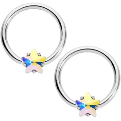 Gaby 14 Gauge 9/16 1/2 Aurora Star Gem BCR Barbell Nipple Ring Set 6 Gaby 14 Gauge 9/16 1/2 Aurora Star Gem BCR Barbell Nipple Ring Set -Body Jewelry Store 65596.otherimage2