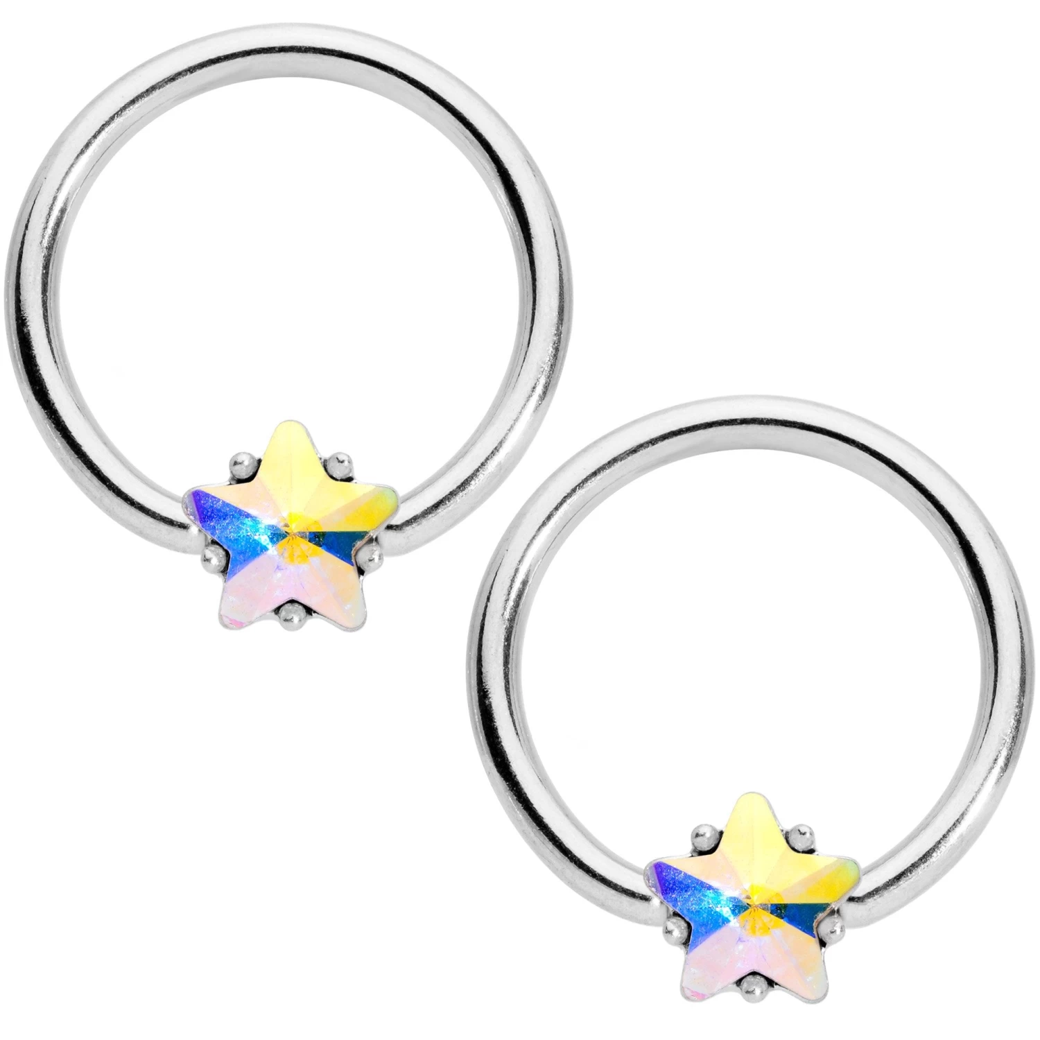 Gaby 14 Gauge 9/16 1/2 Aurora Star Gem BCR Barbell Nipple Ring Set 3 Gaby 14 Gauge 9/16 1/2 Aurora Star Gem BCR Barbell Nipple Ring Set - Image 3