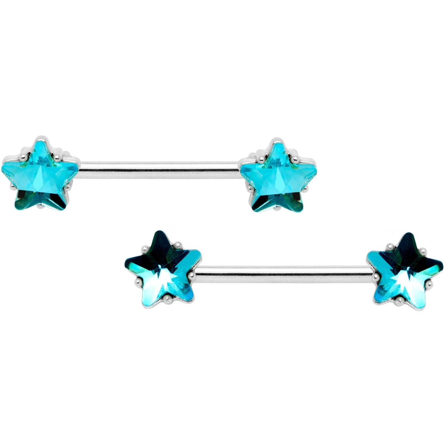 Gaby 14 Gauge 9/16 1/2 Blue Star Gem BCR Barbell Nipple Ring Set 2 Gaby 14 Gauge 9/16 1/2 Blue Star Gem BCR Barbell Nipple Ring Set - Image 2