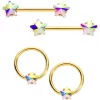 Gaby 14 Gauge Aurora Star Gem Gold Tone BCR Barbell Nipple Ring Set