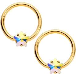 Gaby 14 Gauge Aurora Star Gem Gold Tone BCR Barbell Nipple Ring Set 6 Gaby 14 Gauge Aurora Star Gem Gold Tone BCR Barbell Nipple Ring Set -Body Jewelry Store 65599.otherimage2