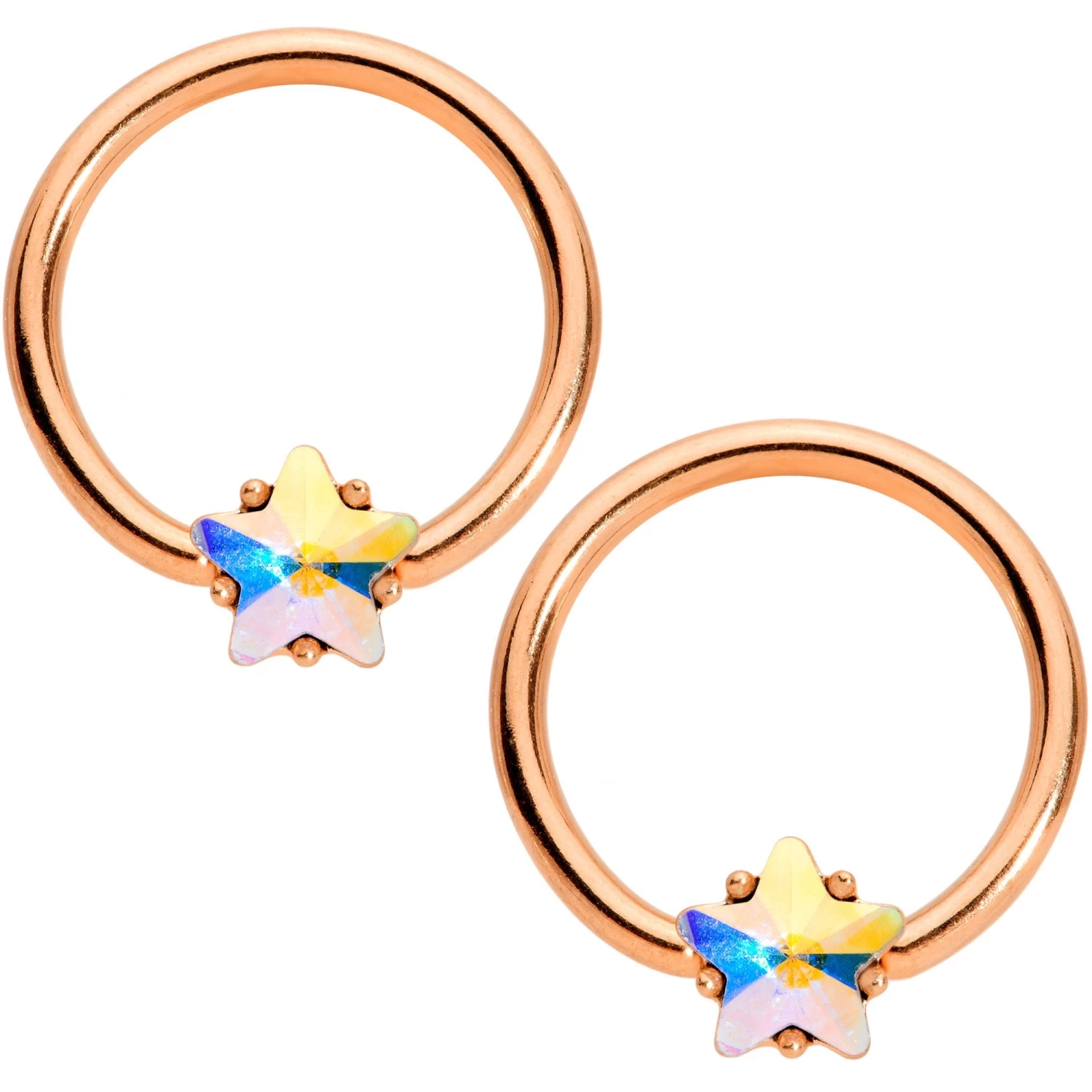Gaby 14 Gauge Aurora Star Gem Rose Gold Tone BCR Barbell Nipple Ring Set 3 Gaby 14 Gauge Aurora Star Gem Rose Gold Tone BCR Barbell Nipple Ring Set - Image 3