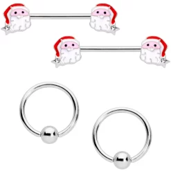 Gaby 14 Gauge 9/16 Santa Captive Barbell Nipple Ring Set Of 4