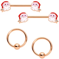 Gaby 14 Gauge Rose Gold Tone Santa Captive Barbell Nipple Ring Set Of 4