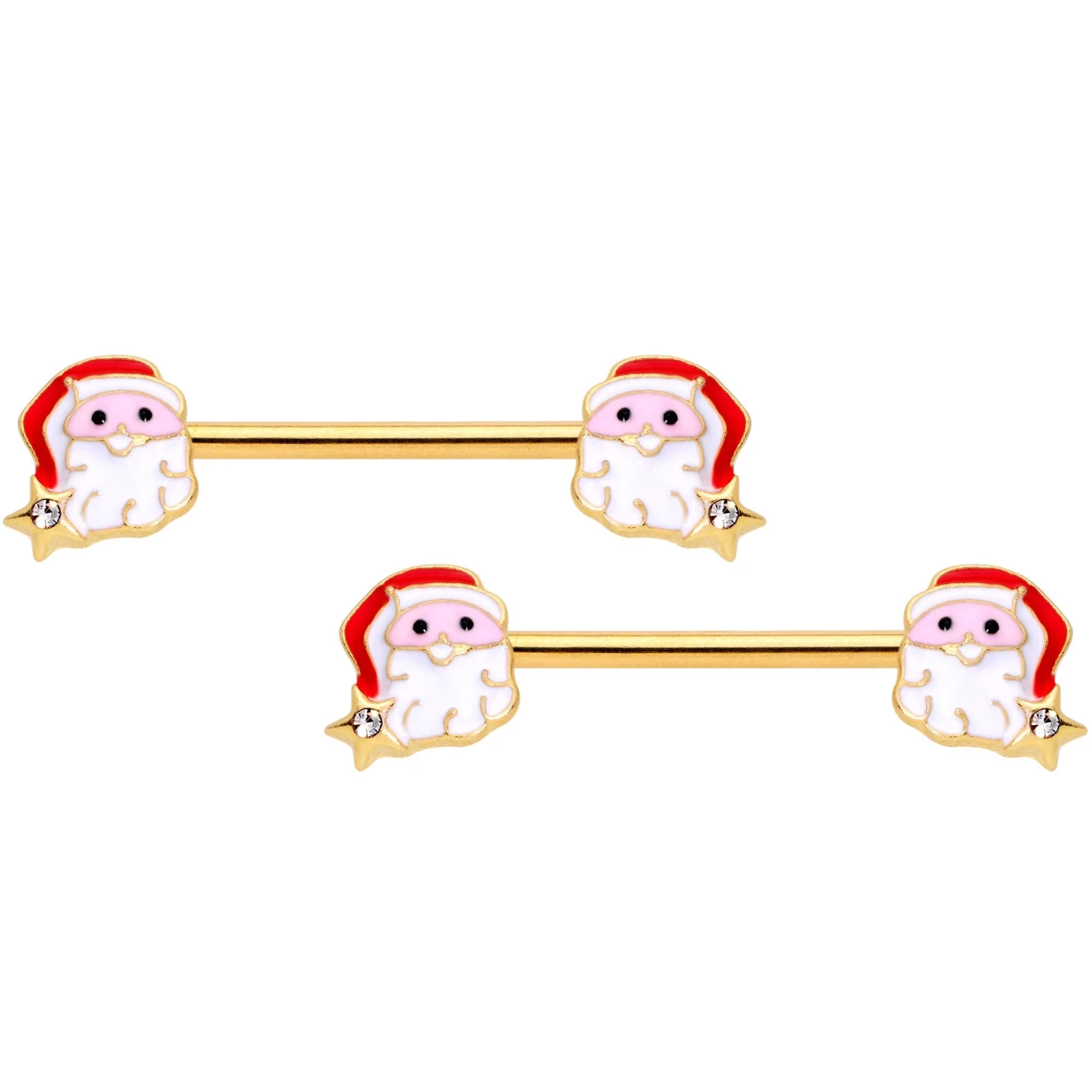 Gaby 14 Gauge 1/2 Gold Tone Santa Captive Barbell Nipple Ring Set Of 4 2 Gaby 14 Gauge 1/2 Gold Tone Santa Captive Barbell Nipple Ring Set Of 4 - Image 2