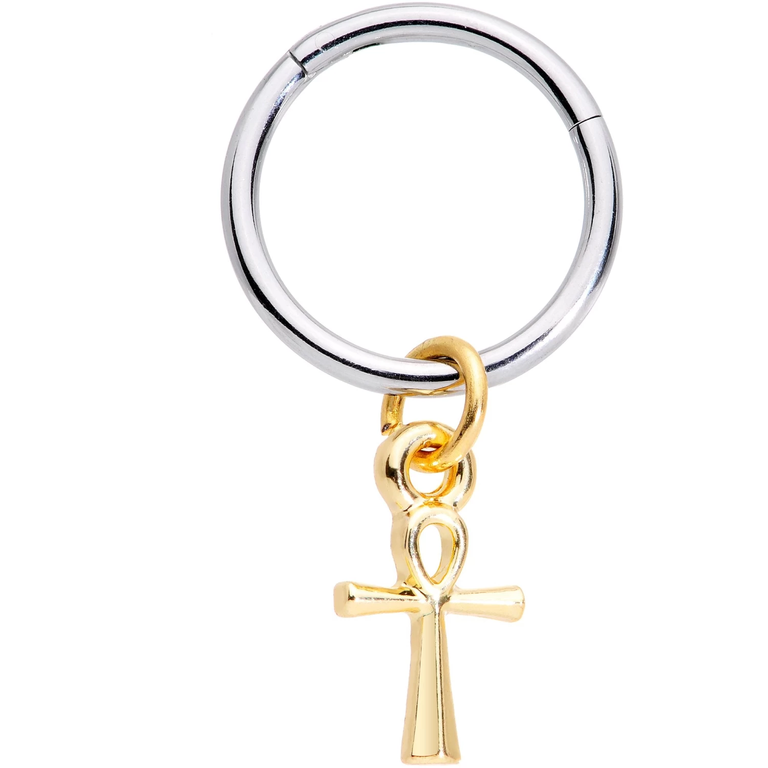 16 Gauge 3/8 Gold Tone Egyptian Ankh Hinged Dangle Segment Ring 1 16 Gauge 3/8 Gold Tone Egyptian Ankh Hinged Dangle Segment Ring