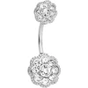 Clear CZ Gem Art Deco Flower Double Mount Belly Ring