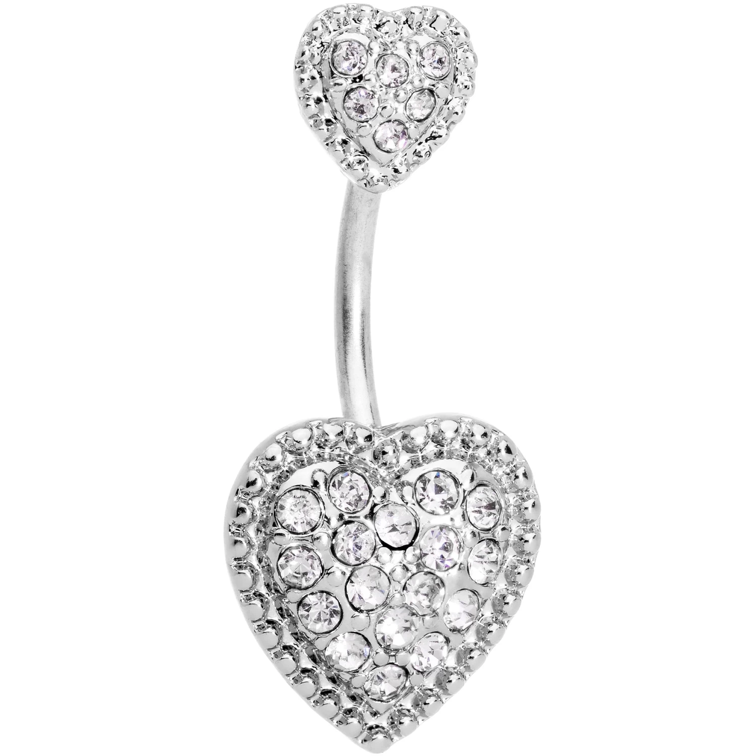 Clear CZ Gem Art Deco Glamour Heart Double Mount Belly Ring 1 Clear CZ Gem Art Deco Glamour Heart Double Mount Belly Ring