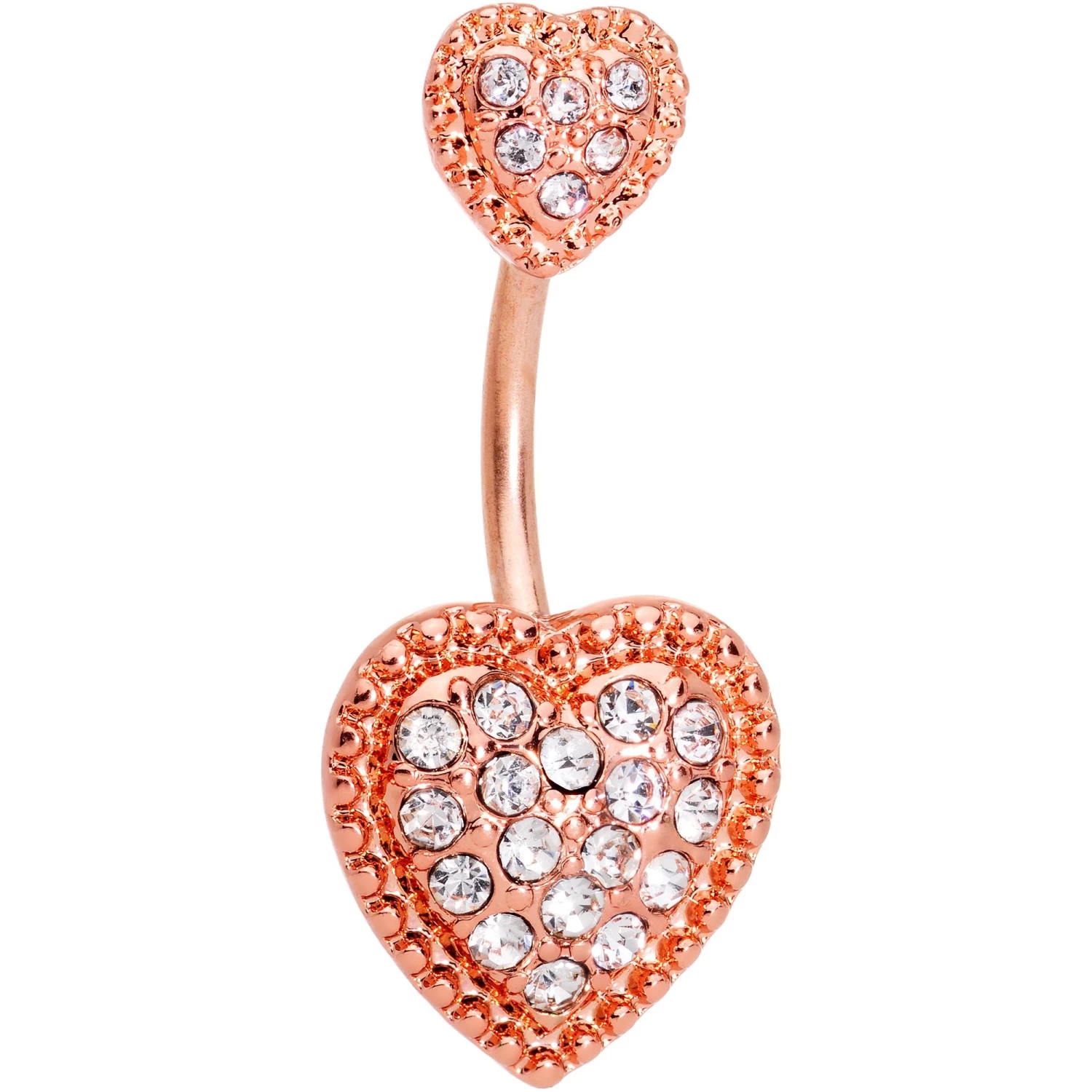 Clear CZ Gem Rose Gold Tone Art Deco Heart Double Mount Belly Ring 1 Clear CZ Gem Rose Gold Tone Art Deco Heart Double Mount Belly Ring