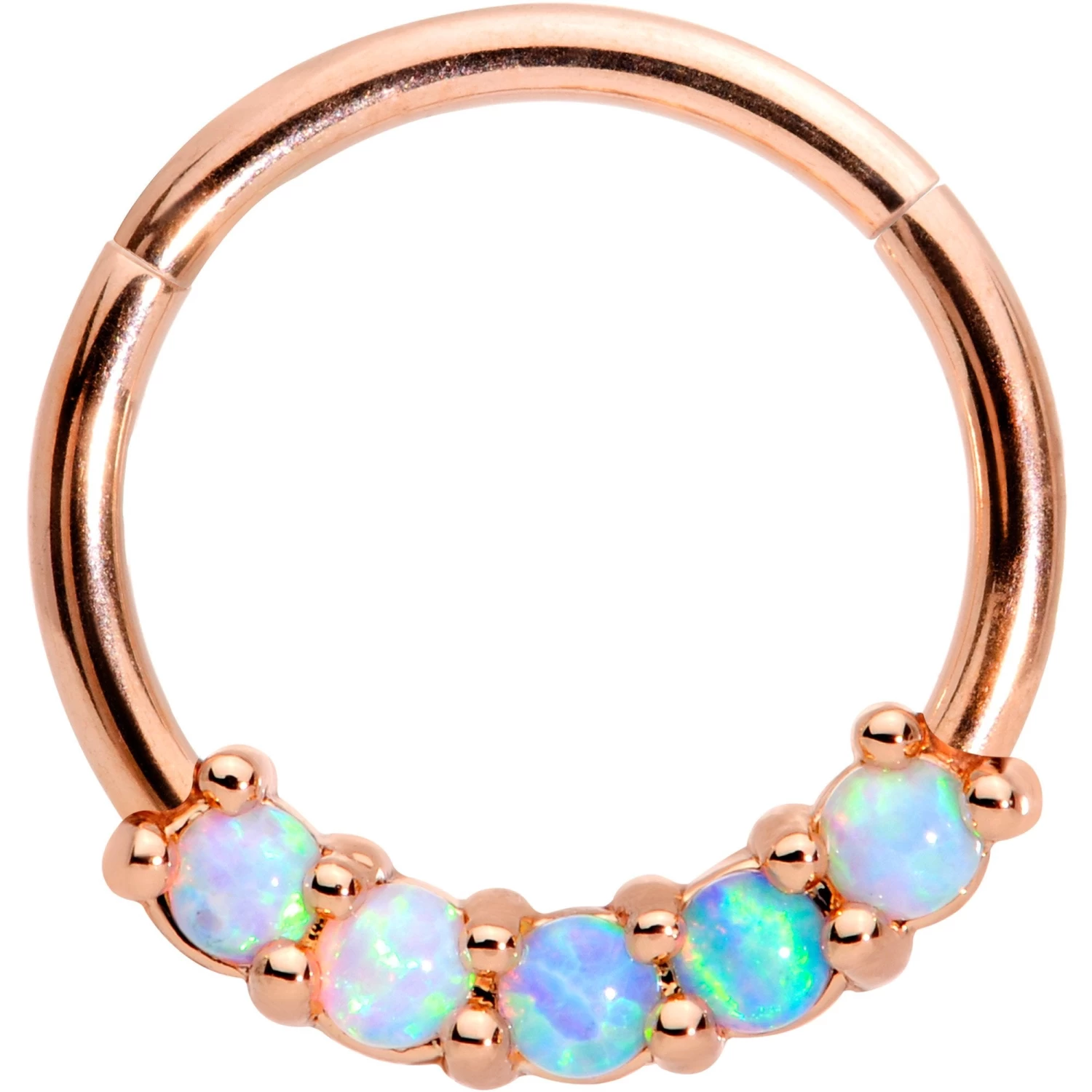 16 Gauge 3/8 Synthetic Opal Rose Gold Tone Hinged Segment Ring 1 16 Gauge 3/8 Synthetic Opal Rose Gold Tone Hinged Segment Ring