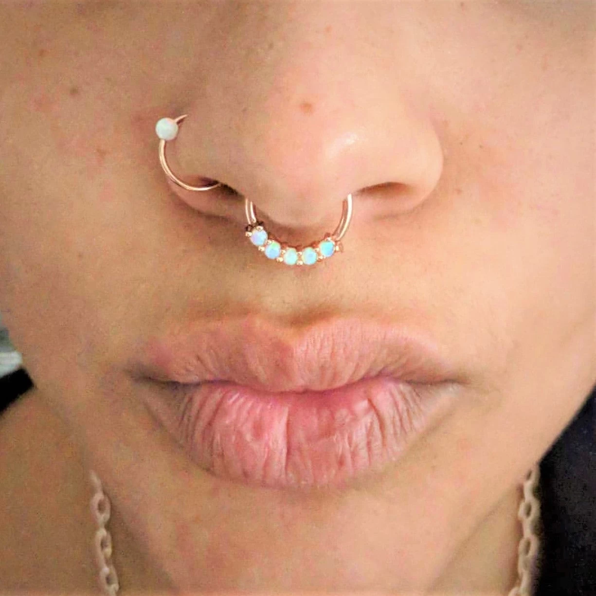 16 Gauge 3/8 Synthetic Opal Rose Gold Tone Hinged Segment Ring 2 16 Gauge 3/8 Synthetic Opal Rose Gold Tone Hinged Segment Ring - Image 2