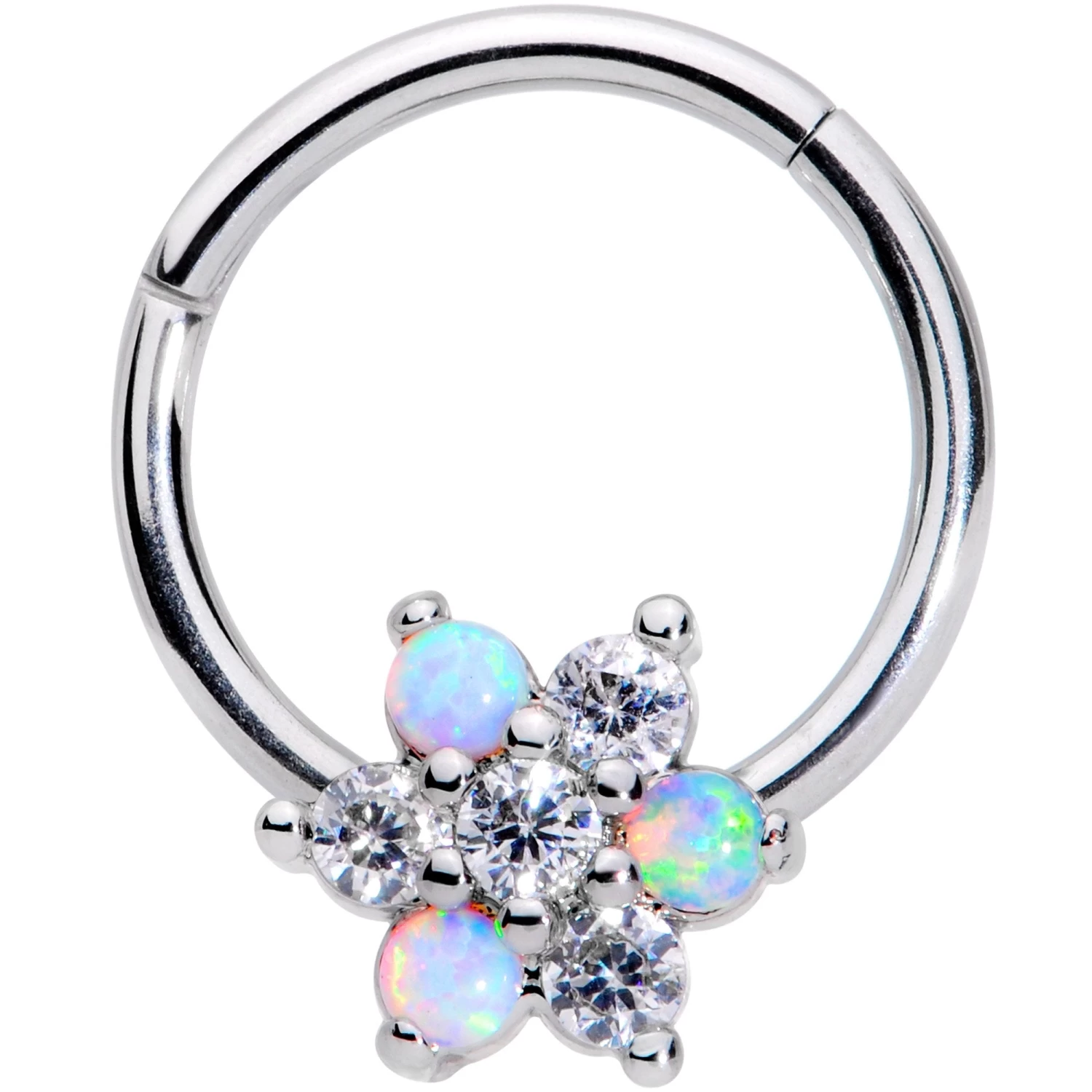 16 Gauge 3/8 White Synthetic Opal Snow Star Hinged Segment Ring 1 16 Gauge 3/8 White Synthetic Opal Snow Star Hinged Segment Ring