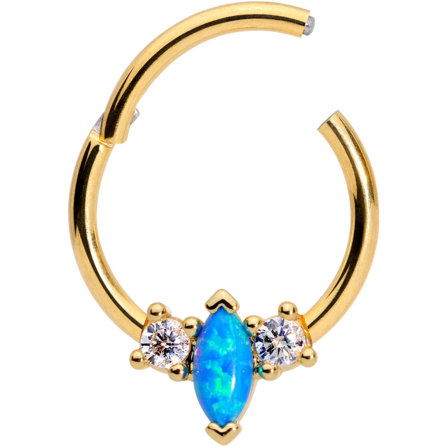 16 Gauge 3/8 Blue Synthetic Opal Glamour Gold Tone Hinged Segment Ring 2 16 Gauge 3/8 Blue Synthetic Opal Glamour Gold Tone Hinged Segment Ring - Image 2