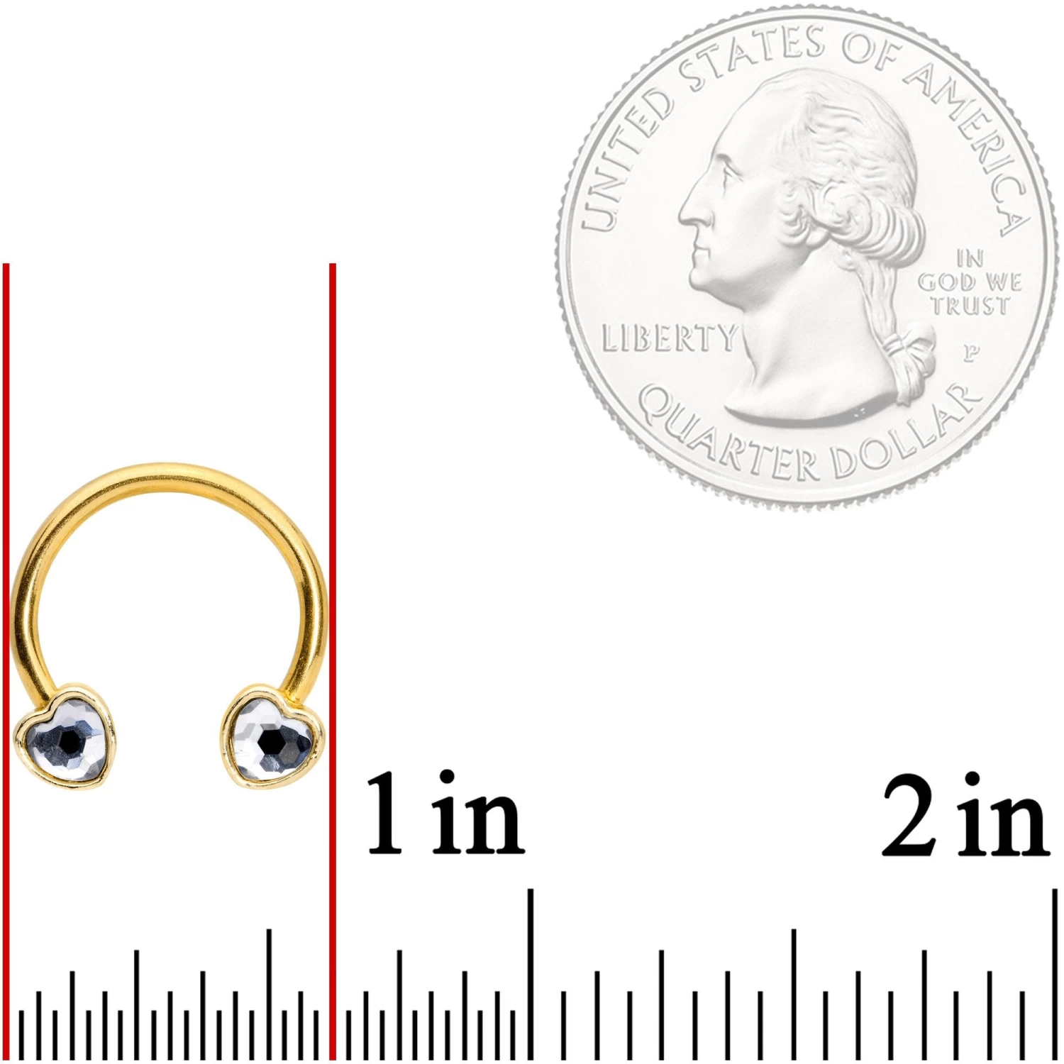 Gaby 14 Gauge 9/16 Clear Gem Gold Tone Heart Horseshoe Nipple Ring Set 2 Gaby 14 Gauge 9/16 Clear Gem Gold Tone Heart Horseshoe Nipple Ring Set - Image 2