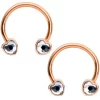 Gaby 14 Gauge 9/16 Clear Gem Rose Gold Tone Heart Horseshoe Nipple Ring Set