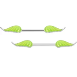 Gaby 14 Gauge 9/16 Glow In The Dark Green Leaf Barbell Nipple Rings