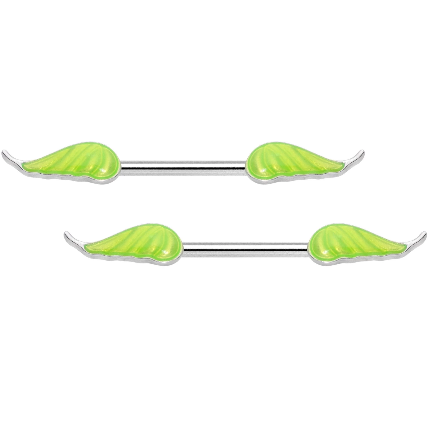 Gaby 14 Gauge 9/16 Glow In The Dark Green Leaf Barbell Nipple Rings 1 Gaby 14 Gauge 9/16 Glow In The Dark Green Leaf Barbell Nipple Rings