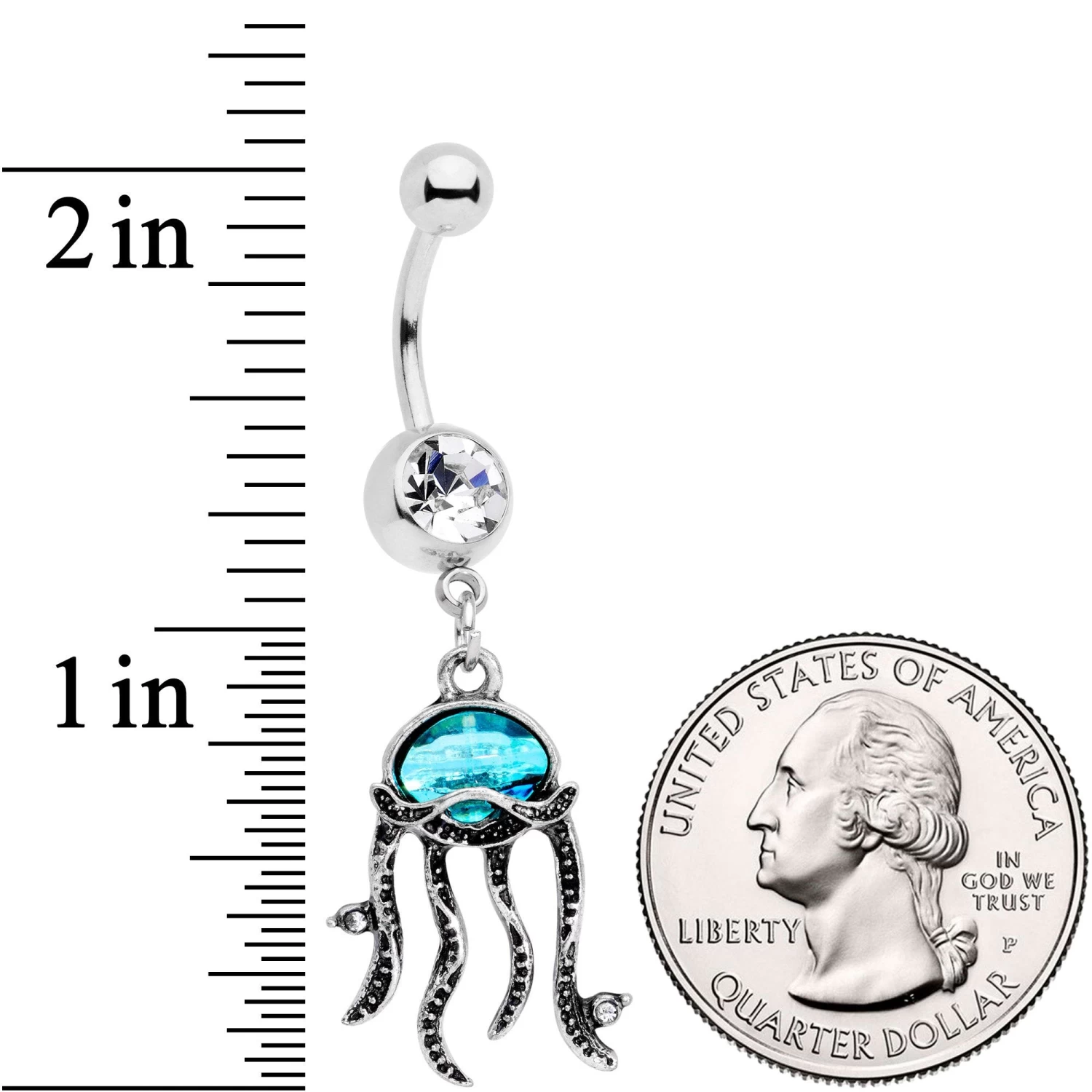 Clear Blue Gem Nautical Jaunty Jellyfish Dangle Belly Ring 2 Clear Blue Gem Nautical Jaunty Jellyfish Dangle Belly Ring - Image 2
