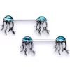 14 Gauge 9/16 Clear Blue Gem Jellyfish Barbell Nipple Ring Set