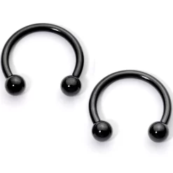 Gaby 14 Gauge 9/16 1/2 Black Moon Star Horseshoe Barbell Nipple Ring Set -Body Jewelry Store 65942.otherimage2