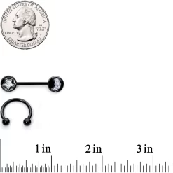 Gaby 14 Gauge 9/16 1/2 Black Moon Star Horseshoe Barbell Nipple Ring Set -Body Jewelry Store 65942.otherimage3