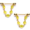 Gaby 9/16 Clear Gem Gold Tone Yellow Glow Flower Nipple Ring Set