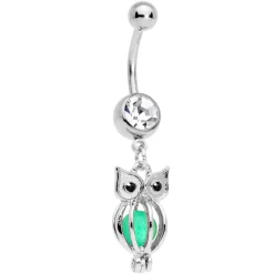 Gaby Black Clear Gem Glow In The Dark Owl Dangle Belly Ring