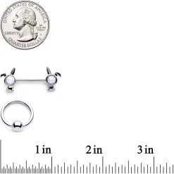 Gaby 14 Gauge 9/16 1/2 White Faux Opal Bunny BCR Barbell Nipple Ring Set -Body Jewelry Store 65984.otherimage3