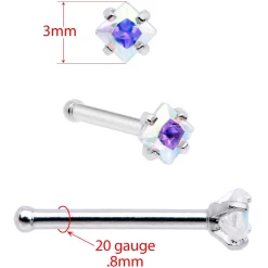 20 Gauge 1/4 Aurora Gem Square Multi Size Nose Bone Set Of 6 -Body Jewelry Store 66063.otherimage3