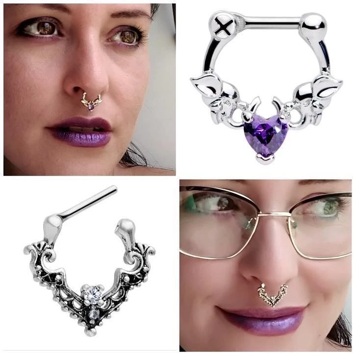 16 Gauge 1/4 Purple Heart Gem Royal Valentine Cartilage Clicker 2 16 Gauge 1/4 Purple Heart Gem Royal Valentine Cartilage Clicker - Image 2