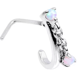 20 Gauge 3/16 White Synthetic Opal Dangle Faux Hoop L Shape Nose Ring