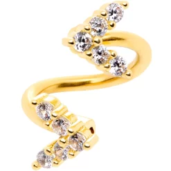 14 Gauge 3/8 Clear Gem Gold Tone Twin Arrow Spiral Twister Belly Ring