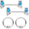 Gaby 14 Gauge 7/16 1/2 Aqua Gem Flowers BCR Barbell Nipple Ring Set Of 4