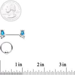 Gaby 14 Gauge 7/16 1/2 Aqua Gem Flowers BCR Barbell Nipple Ring Set Of 4 -Body Jewelry Store 66197 AQ.otherimage3