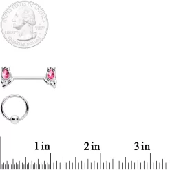 Gaby 14 Gauge 7/16 1/2 Pink Gem Flowers BCR Barbell Nipple Ring Set Of 4 -Body Jewelry Store 66197 PK.otherimage3
