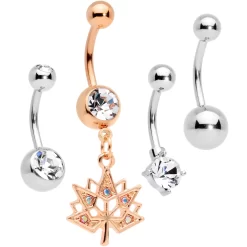 Gaby Clear Aurora Gem Rose Gold Tone Maple Leaf Dangle Belly Ring Set Of 4