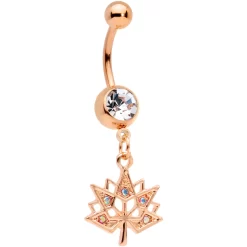 Gaby Clear Aurora Gem Rose Gold Tone Maple Leaf Dangle Belly Ring Set Of 4 -Body Jewelry Store 66202.otherimage4