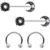 Gaby 14 Gauge 9/16 Clear Gem Sun Moon Horseshoe Barbell Nipple Ring Set