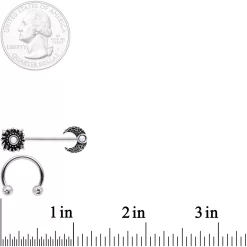 Gaby 14 Gauge 9/16 Clear Gem Sun Moon Horseshoe Barbell Nipple Ring Set -Body Jewelry Store 66214.otherimage3