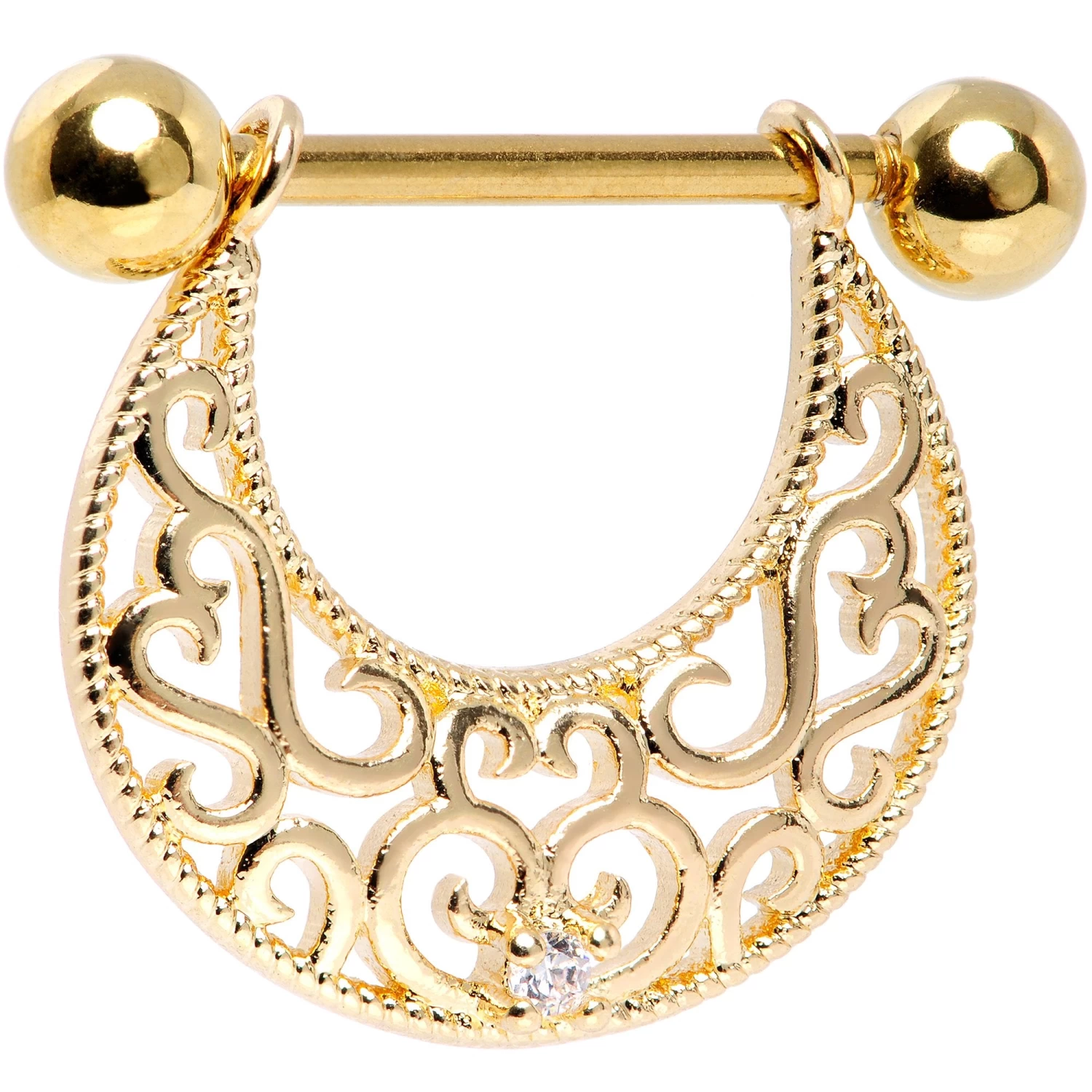 14 Gauge 9/16 Clear CZ Gem Gold Tone Abstract Heart Nipple Shield Set 2 14 Gauge 9/16 Clear CZ Gem Gold Tone Abstract Heart Nipple Shield Set - Image 2