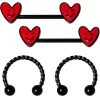 Gaby 14 Gauge 11/16 1/2 Black Red Heart Horseshoe Barbell Nipple Ring Set