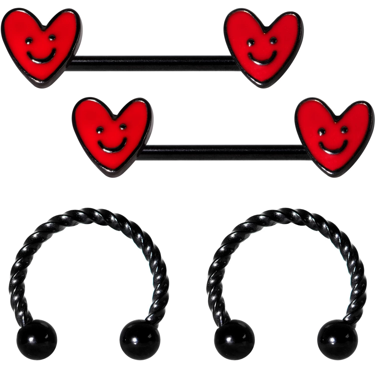 Gaby 14 Gauge 11/16 1/2 Black Red Heart Horseshoe Barbell Nipple Ring Set 1 Gaby 14 Gauge 11/16 1/2 Black Red Heart Horseshoe Barbell Nipple Ring Set