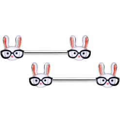 14 Gauge 5/8 Nerdy Easter Bunny Barbell Nipple Ring Set