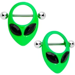 Gaby 14 Gauge 5/8 Black Gem Green Glow In The Dark Alien Nipple Shield Set