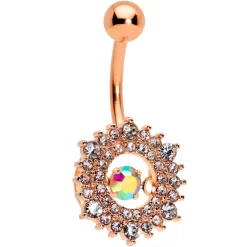 Gaby Clear Aurora Dangle Gem Rose Gold Tone Sunburst Belly Ring