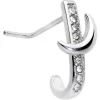 20 Gauge 3/16 Clear CZ Gem Sliver Moon Faux Hoop L Shaped Nose Ring