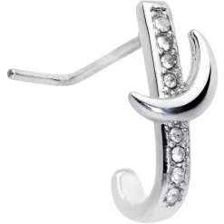 20 Gauge 3/16 Clear CZ Gem Sliver Moon Faux Hoop L Shaped Nose Ring